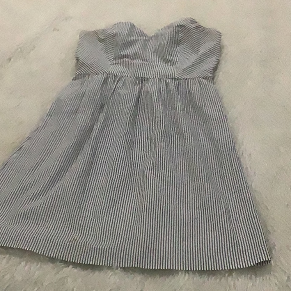 J. Crew 100% cotton sear suckle blue striped pocket strapless beach dres…